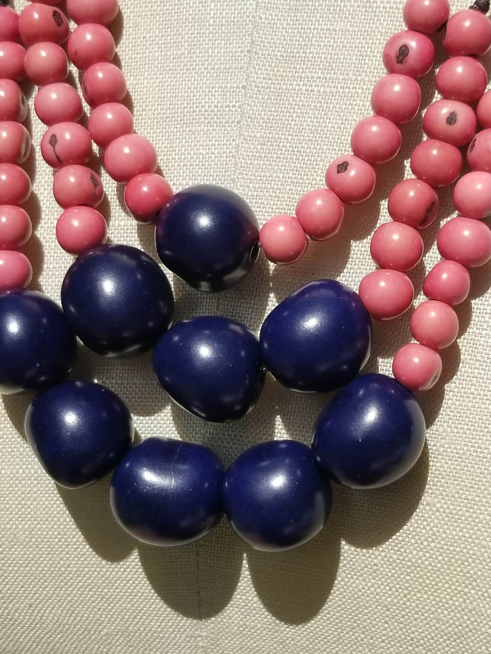 Blue Pink Tagua Nut Necklace